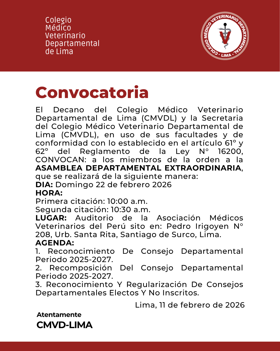 Convocatoria a Asamblea Departamental Extraordinaria 2026