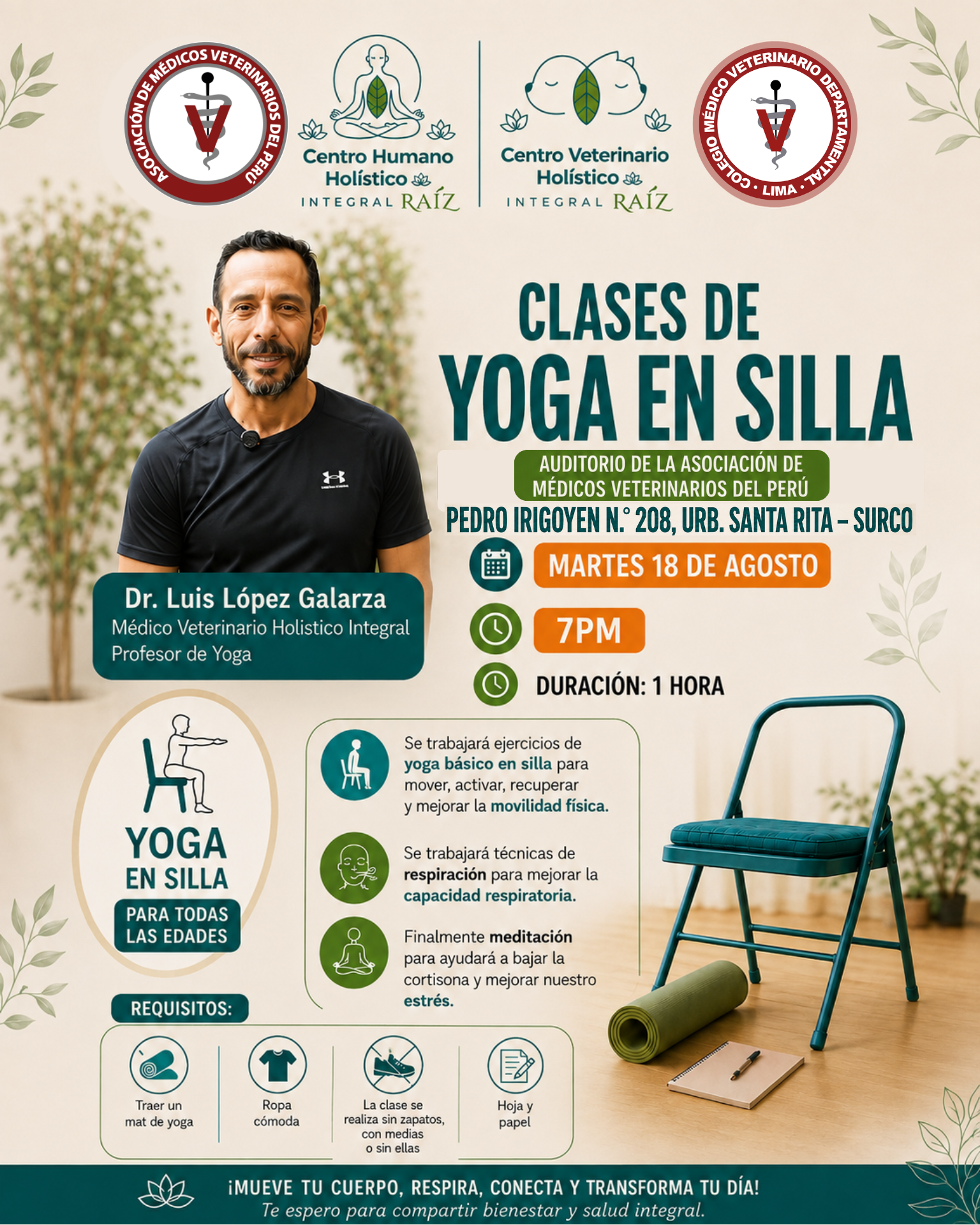 Clase de Yoga en Silla para Médicos Veterinarios